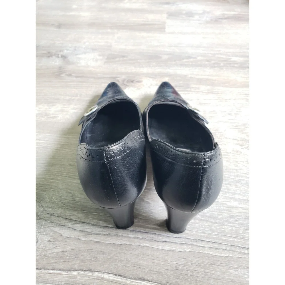 Brighton Trent Sz 7M Heels Black Leather Silver Button Point Toe Shoes Western - Picture 6 of 6